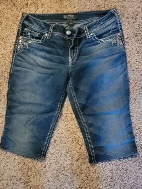 Silver Jeans Dark Blue Denim Cropped Bermuda Shorts